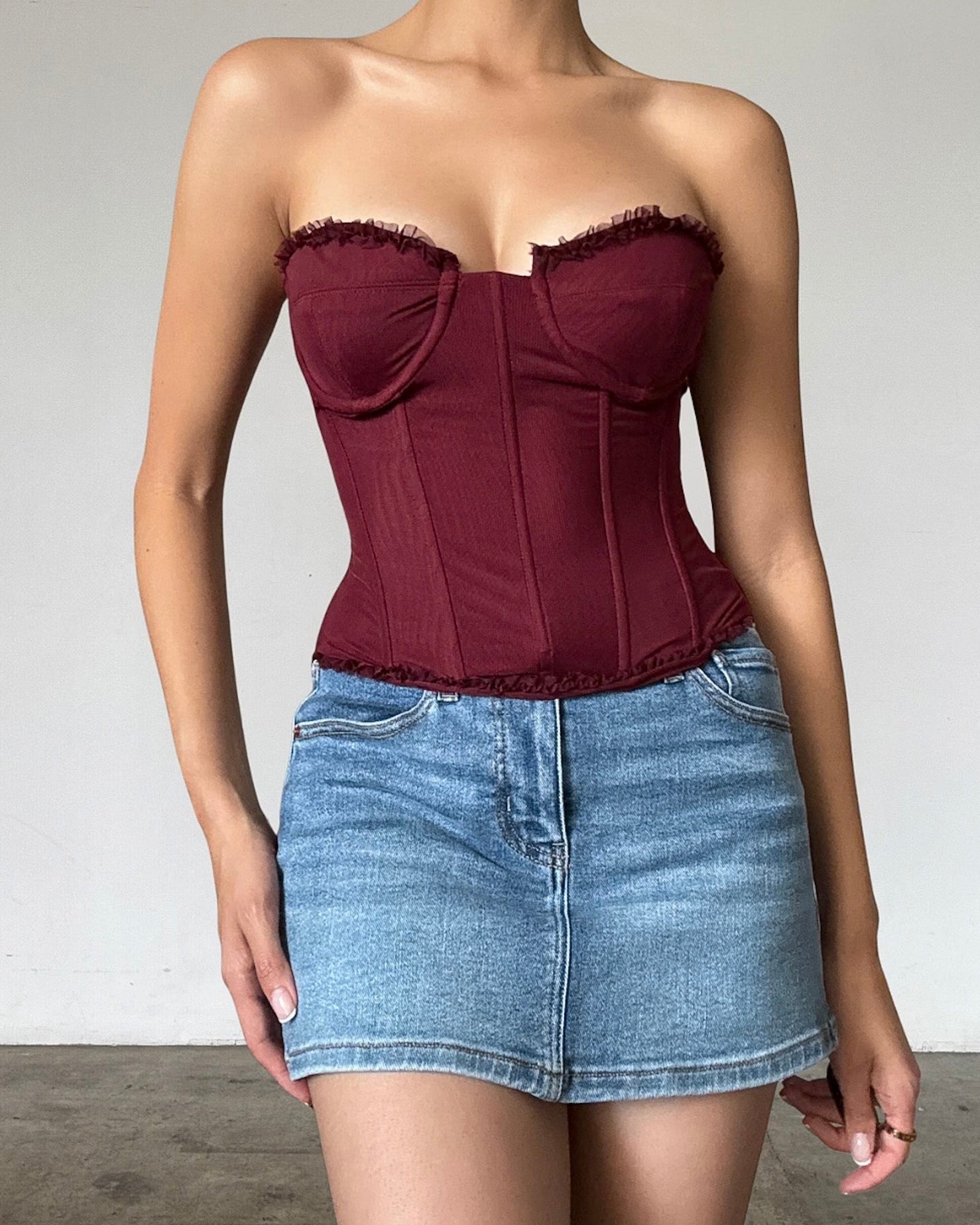 MIA MESH STRAPLESS CORSET TOP