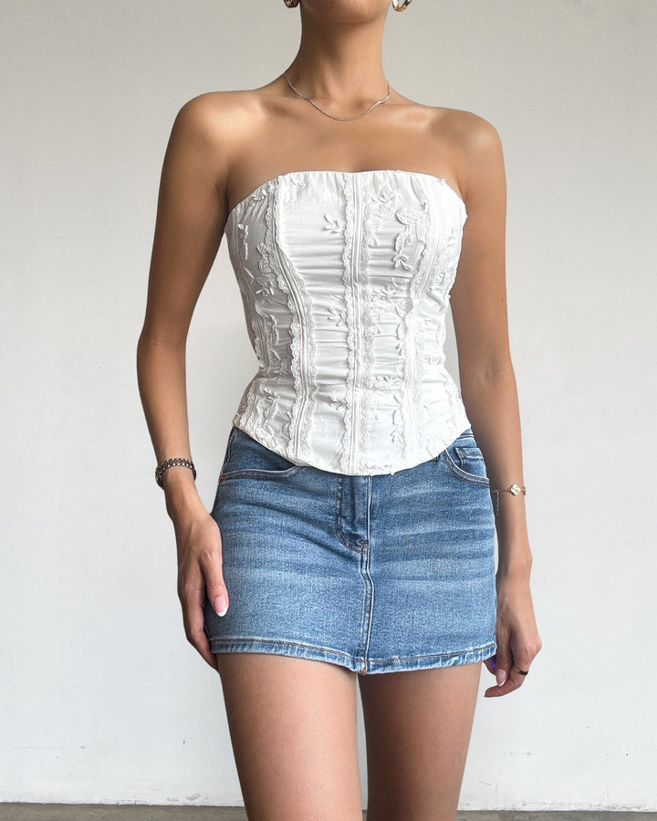 CELESTE EMBROIDERED CORSET TOP IN WHITE