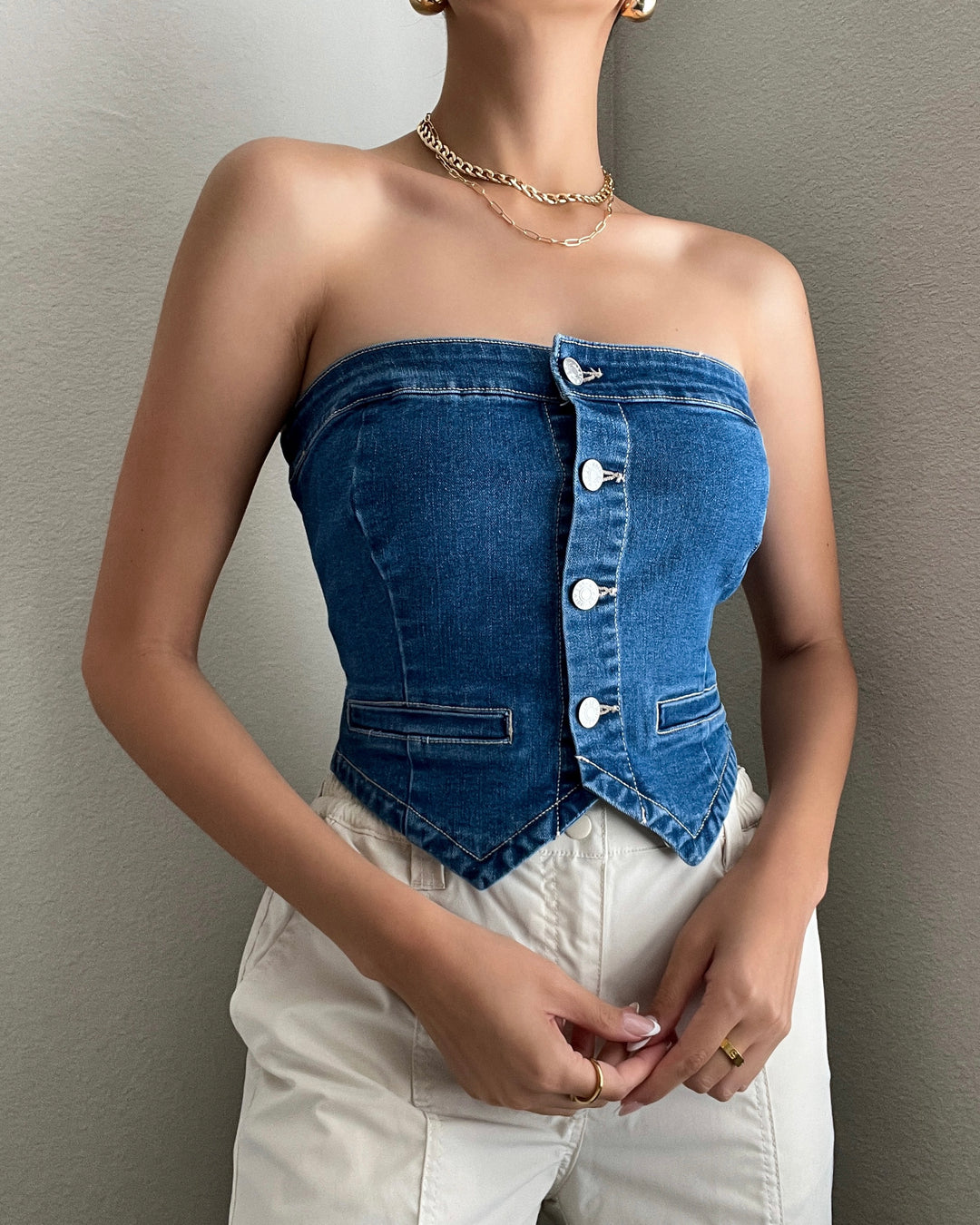 GIANA DENIM TUBE TOP - BLUE