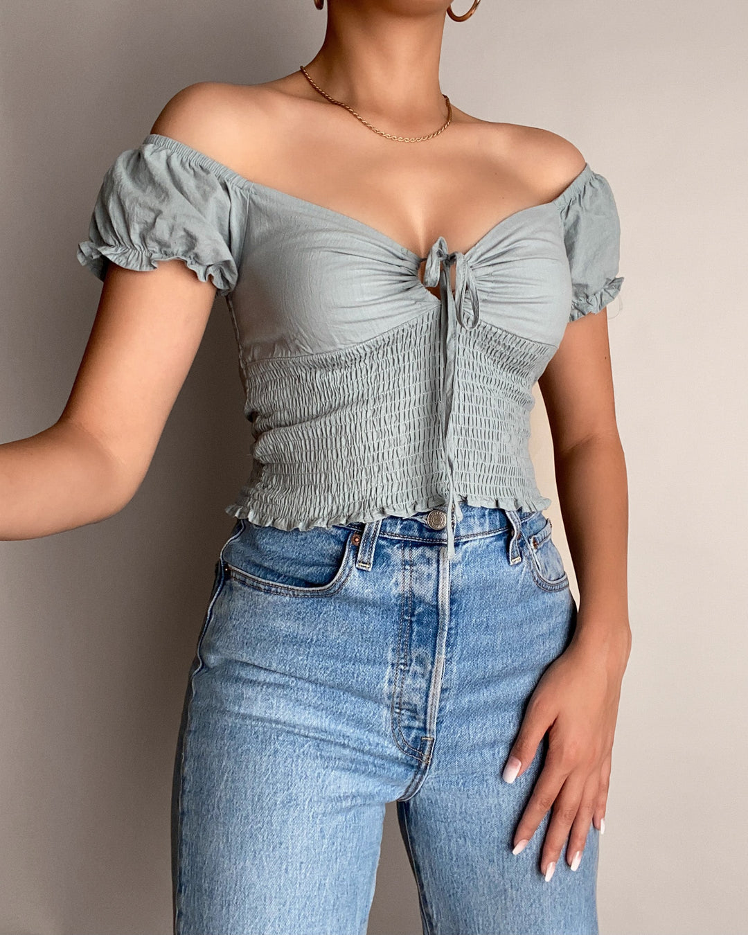 NAOMI CROP TOP IN SEAFOAM BLUE