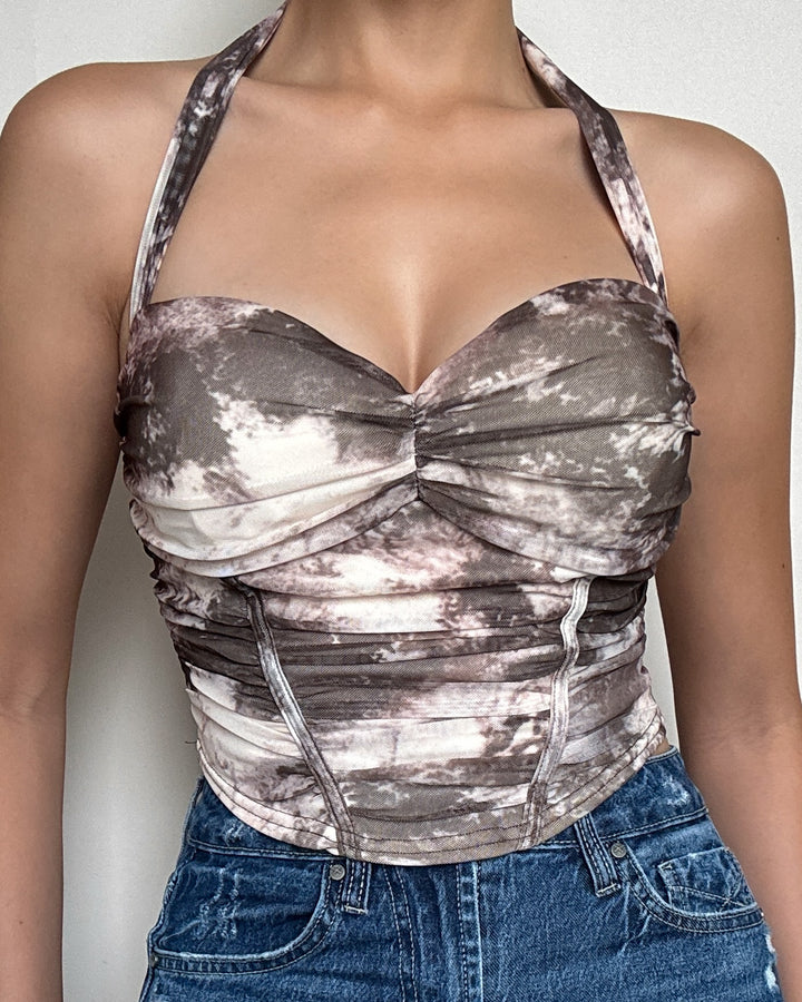 CAMILE MESH PRINT CROP TOP