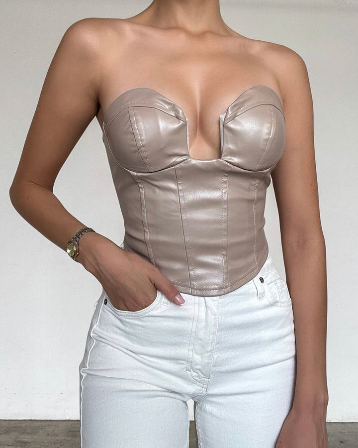 FRANCES FAUX LEATHER LACE UP CROP TOP
