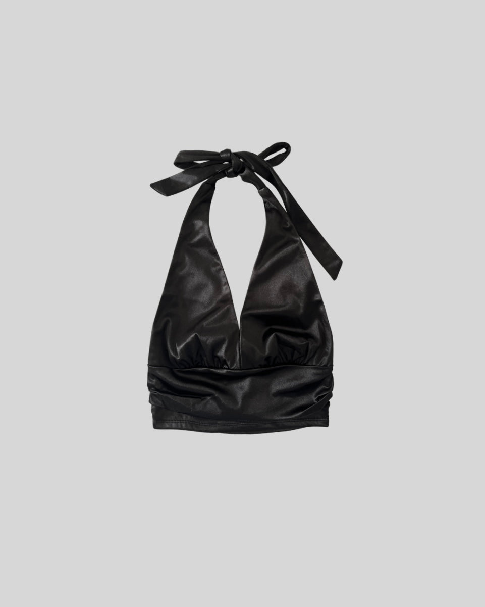 HANNAH HALTER CROP TOP - BLACK
