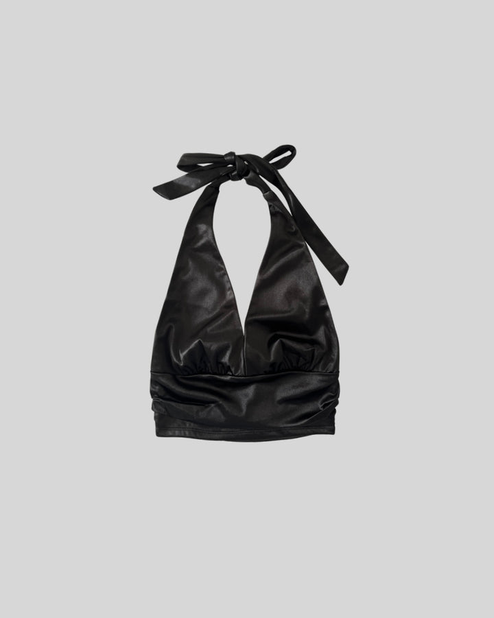 HANNAH HALTER CROP TOP - BLACK