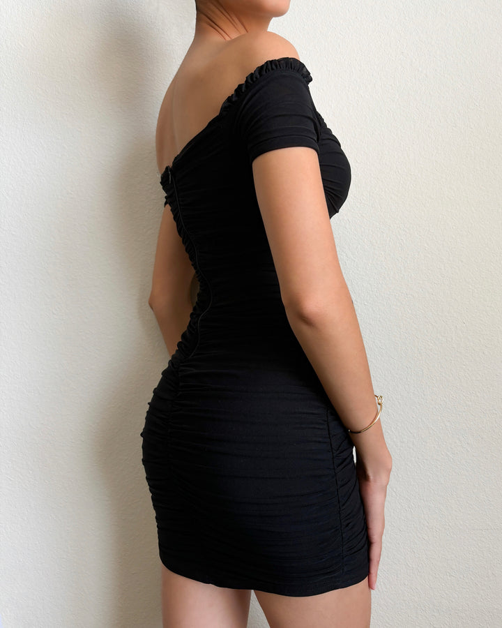 CLARA OFF THE SHOULDER MINI DRESS - BLACK