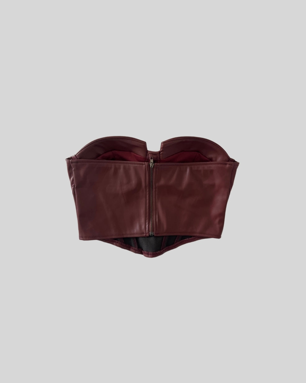 NYOMI FAUX LEATHER TUBE TOP - BURGUNDY