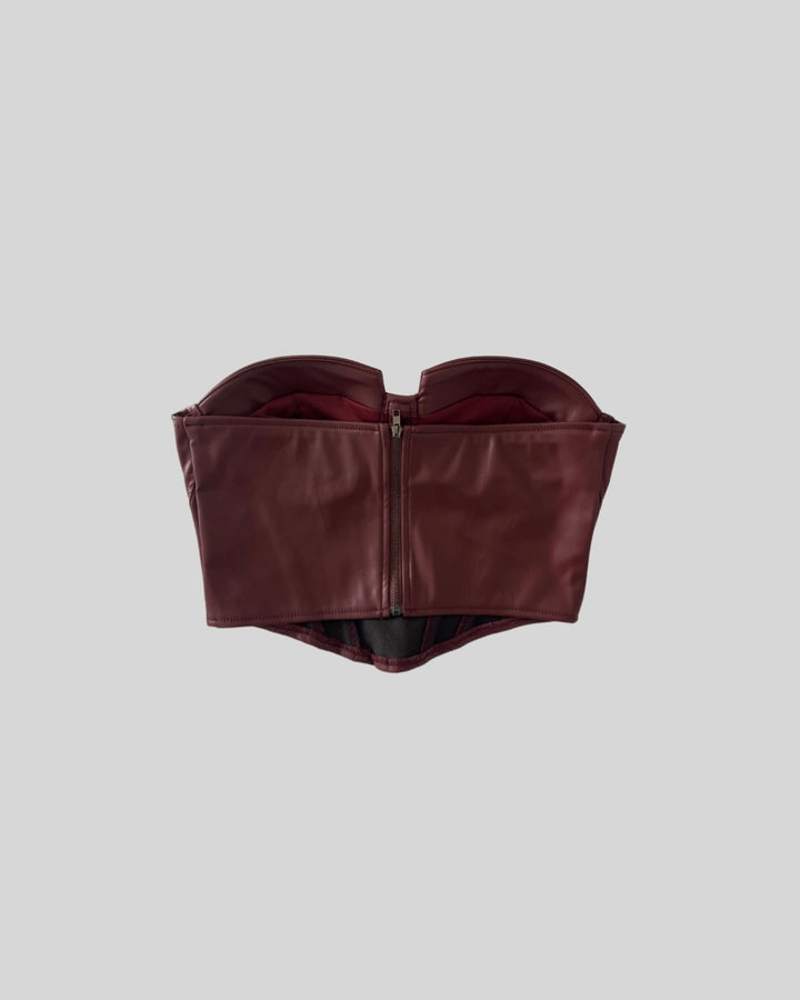 NYOMI FAUX LEATHER TUBE TOP - BURGUNDY