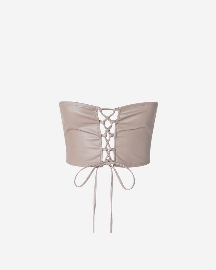 FRANCES FAUX LEATHER LACE UP CROP TOP