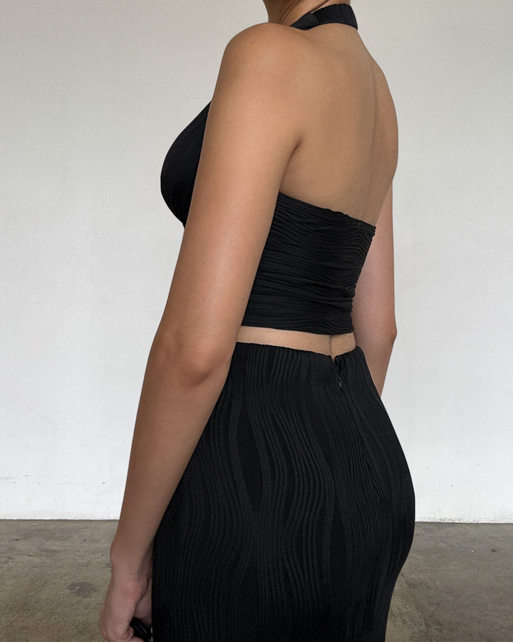 MELANIA TEXTURED HALTER TOP & MIDI SKIRT SET