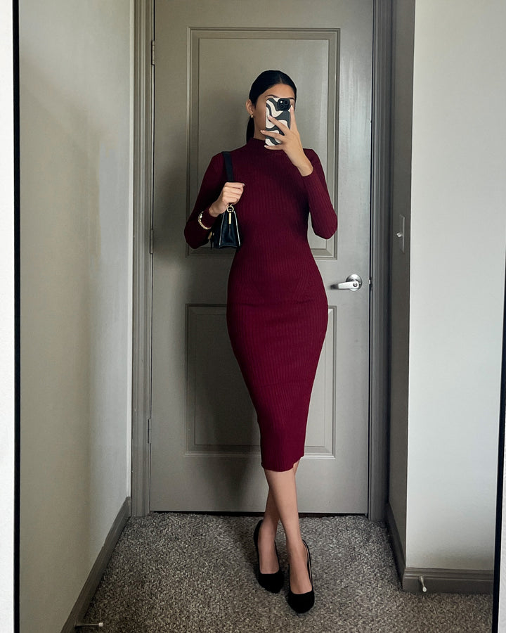 SLEIGH MIDI DRESS - BURGUNDY