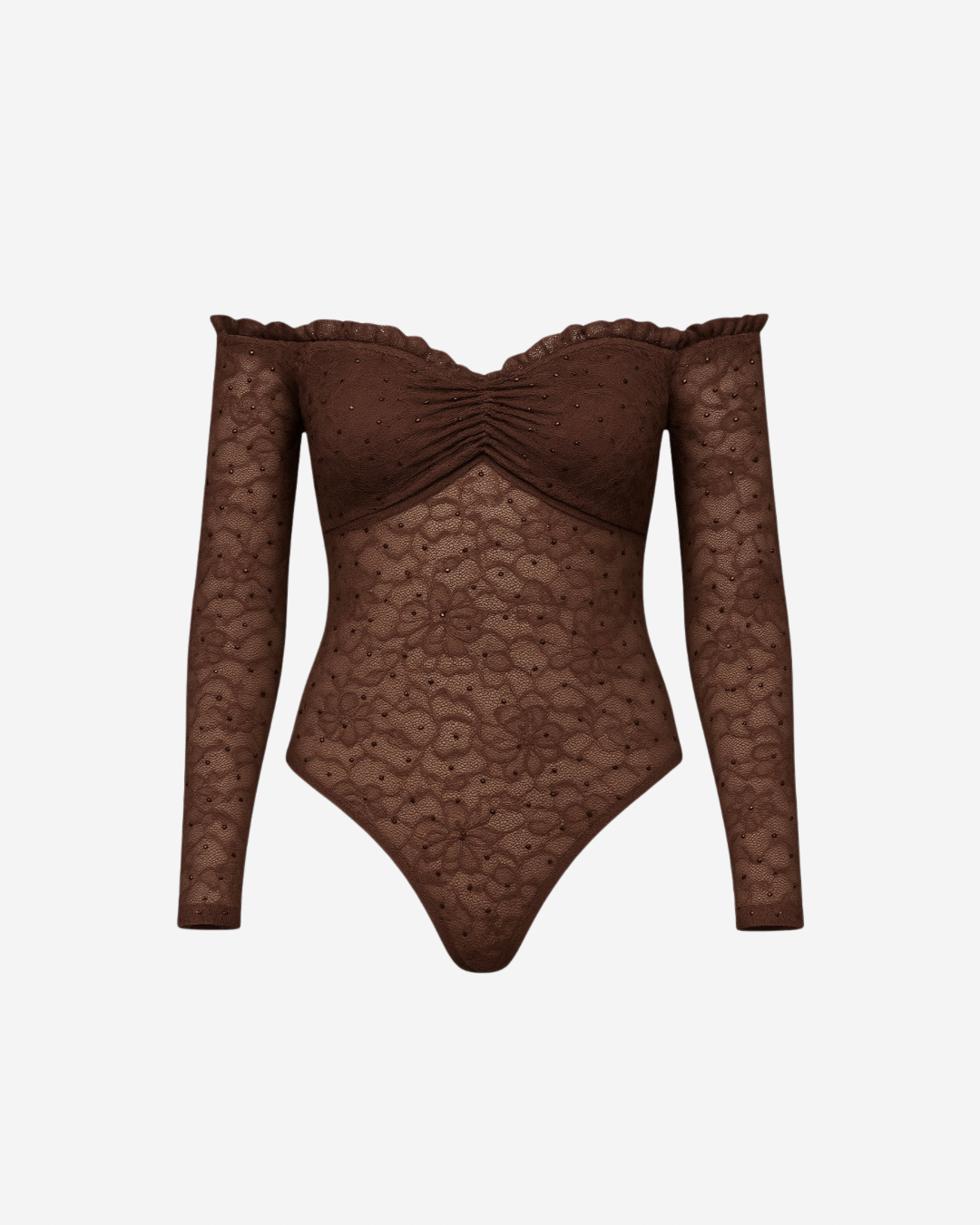 EMBER OFF THE SHOULDER BODYSUIT IN BROWN
