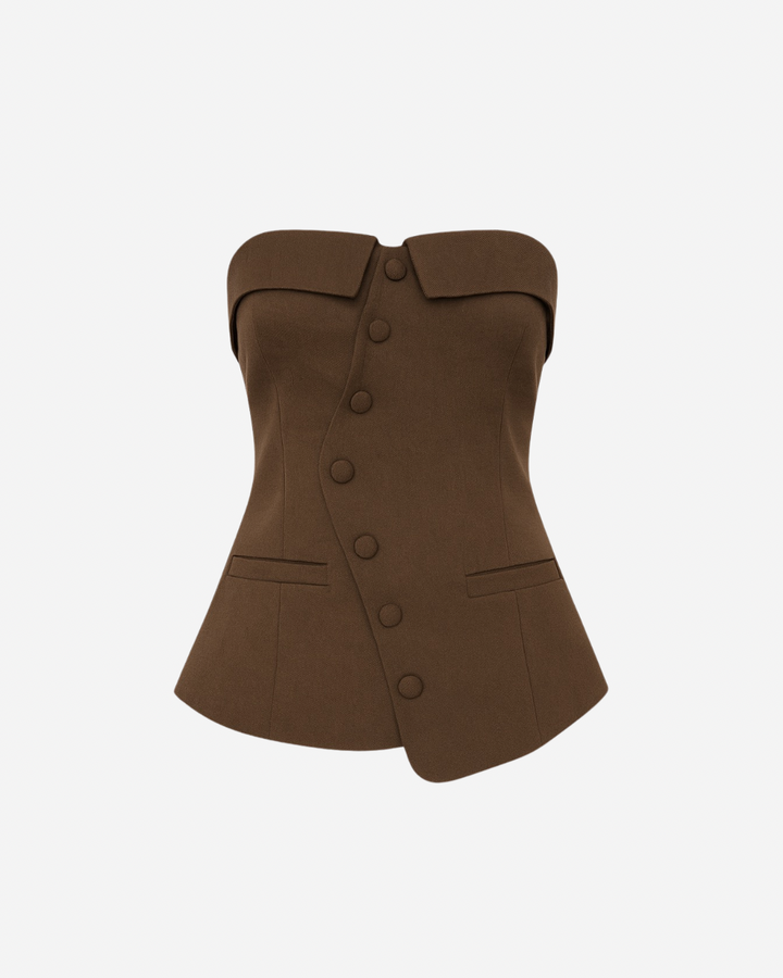 KAIA BUTTON DOWN TUBE TOP IN MOCHA