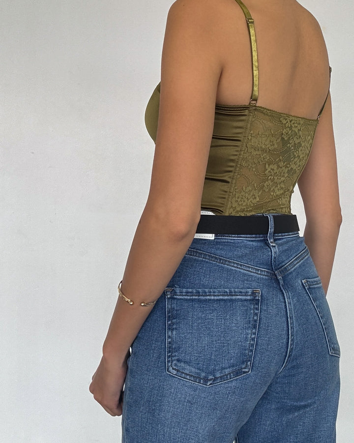 KAILEY LACE DETAIL CORSET TOP - GREEN