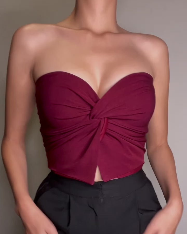 NOELLE CROPPED TUBE TOP - CRIMSON RED